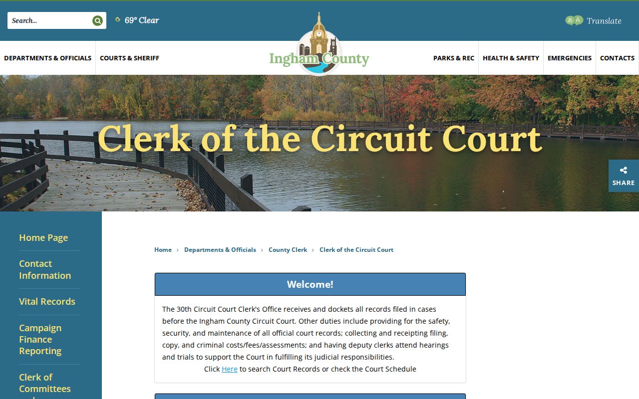 Ingham County civil docket Clerk of the Circuit Court source page