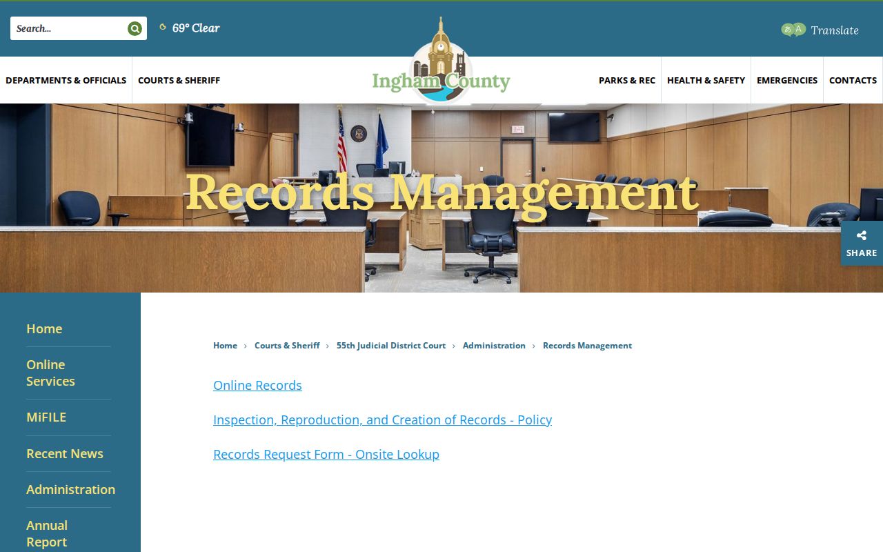 Ingham County court records online request and onsite lookup information