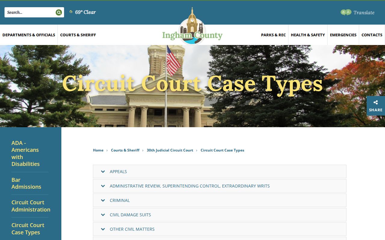 Ingham County criminal docket Circuit Court case type codes