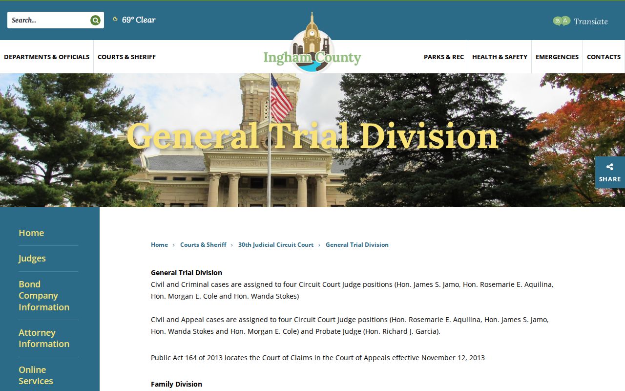 Ingham County criminal docket General Trial Division source page
