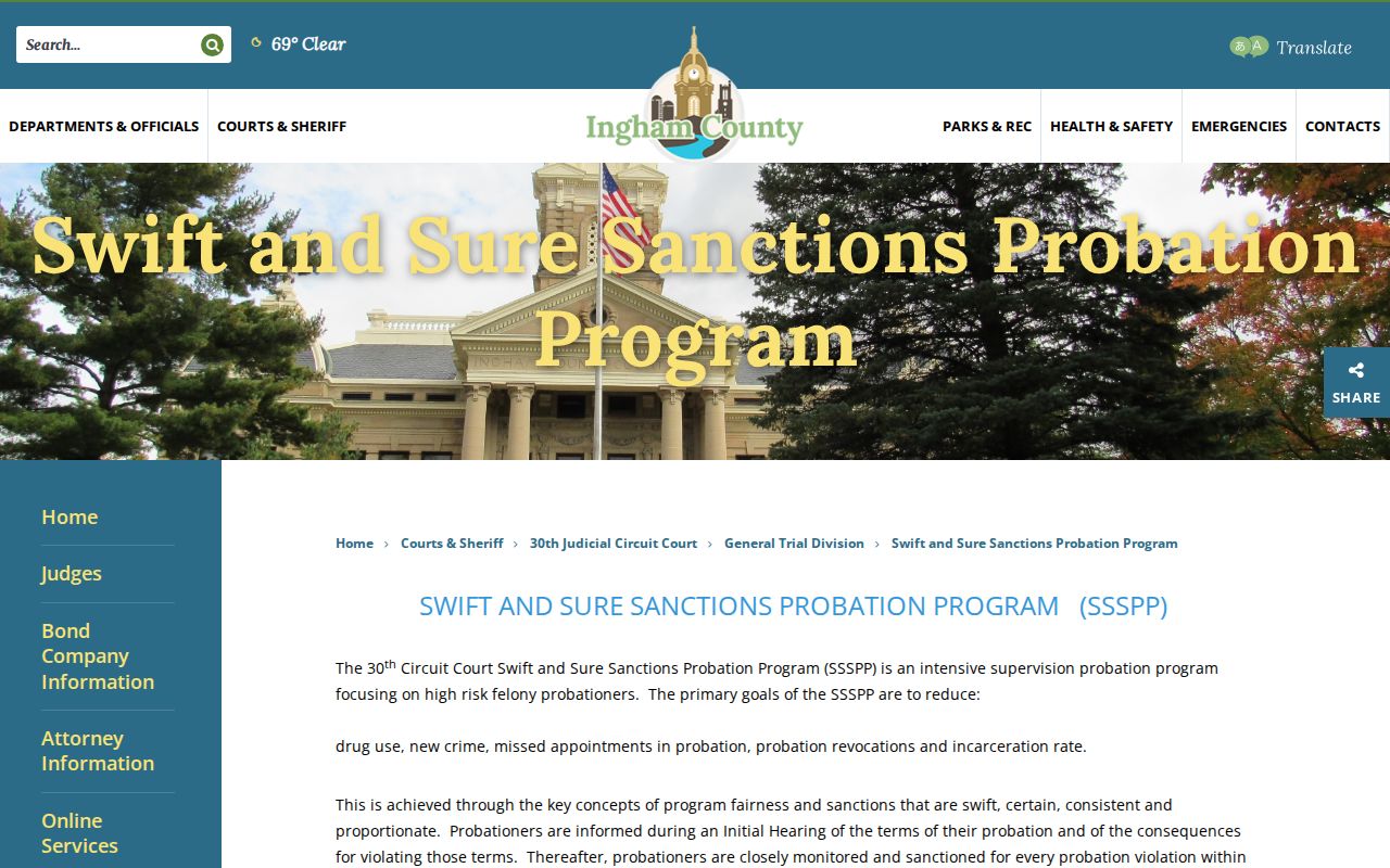 Ingham County criminal docket Swift and Sure Sanctions Program source page