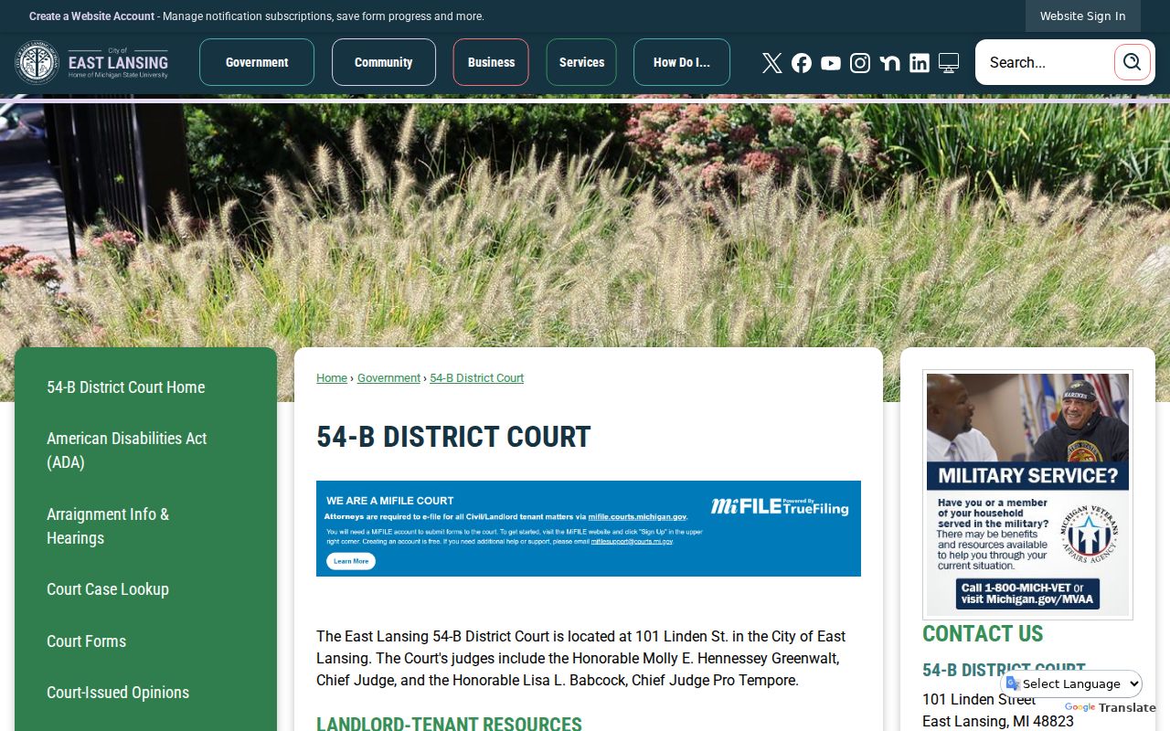 East Lansing court docket 54-B court building page