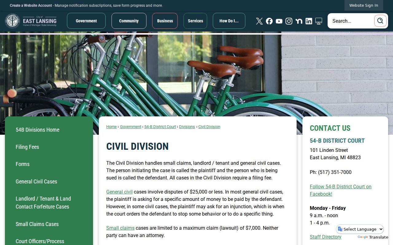 East Lansing court docket current 54-B civil division page