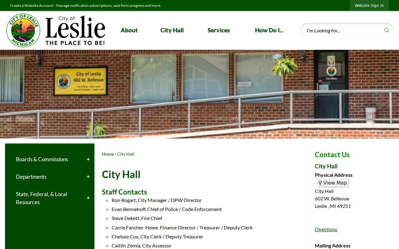 Leslie court docket City Hall contact page