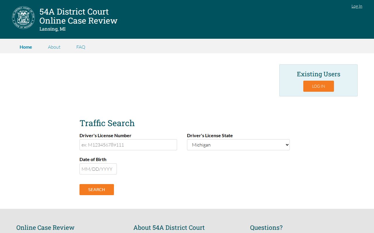 Ingham County traffic court records 54-A online ticket review entry