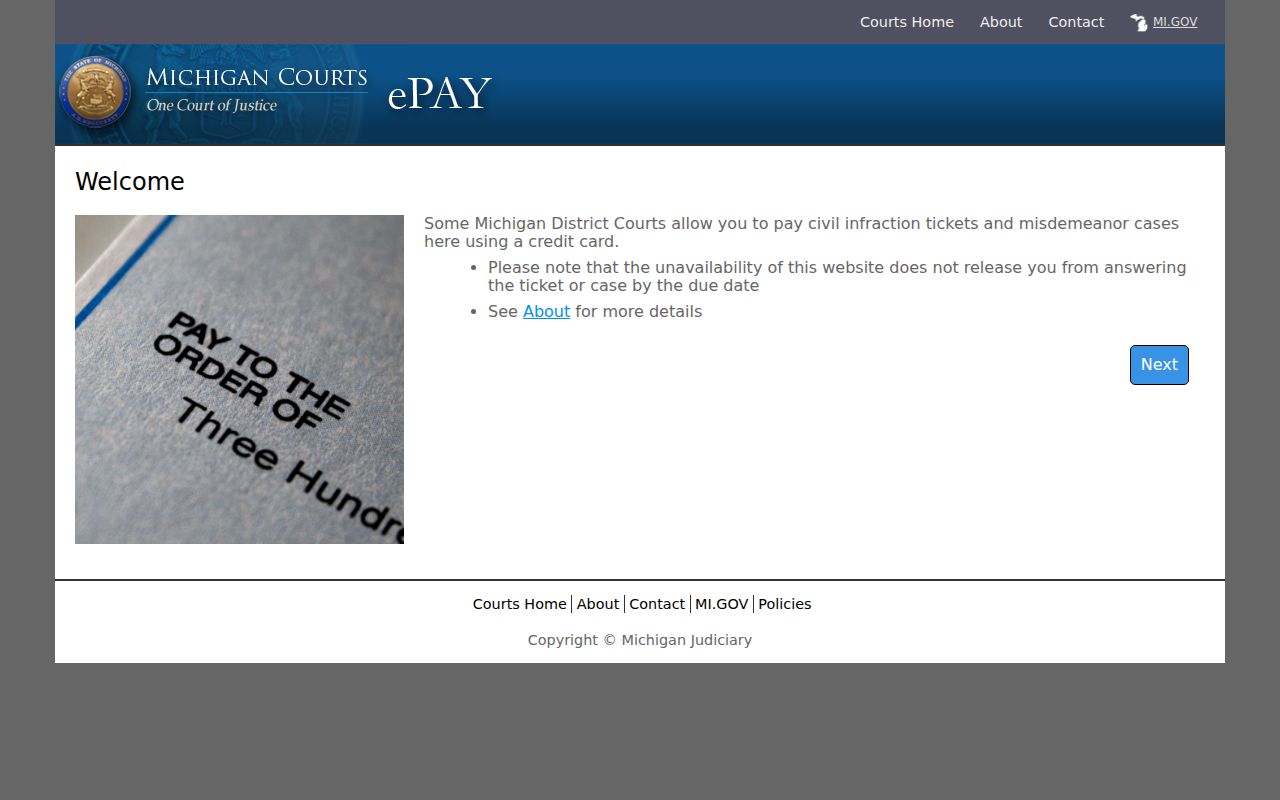 Ingham County traffic court records payment availability and response deadline warning